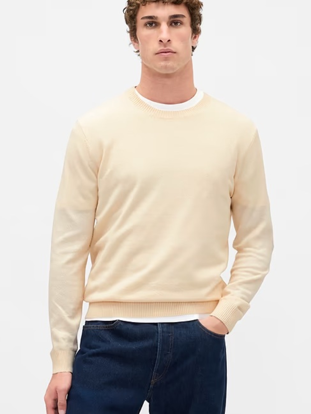 GAP Cashmere-Soft Cable-Knit Crewneck Sweater Pale Cream CashSoft Men NEW